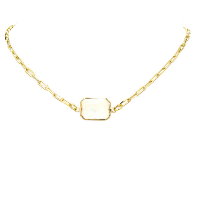 Gold Filled Link Chain Necklace with Square CZ Pendant