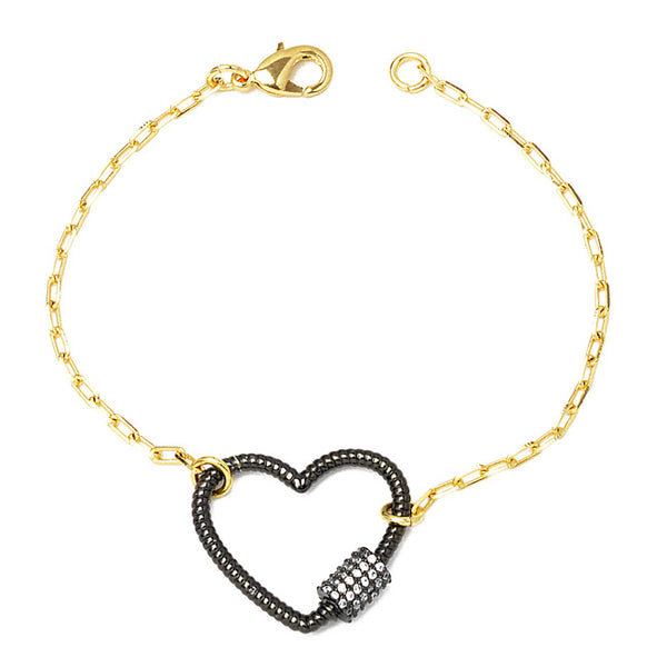 Gold Linked Chain Bracelet with CZ Heart Station