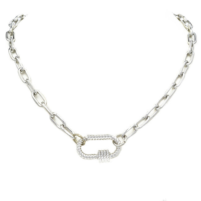 Silver Linked Chain Necklace with Silver Station