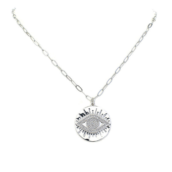 silver cz evil eye necklace