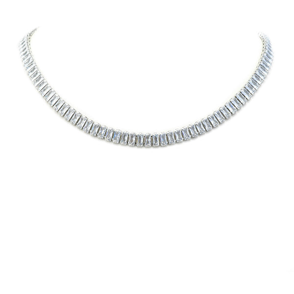 Silver Cubic Zirconia Baguette Necklace