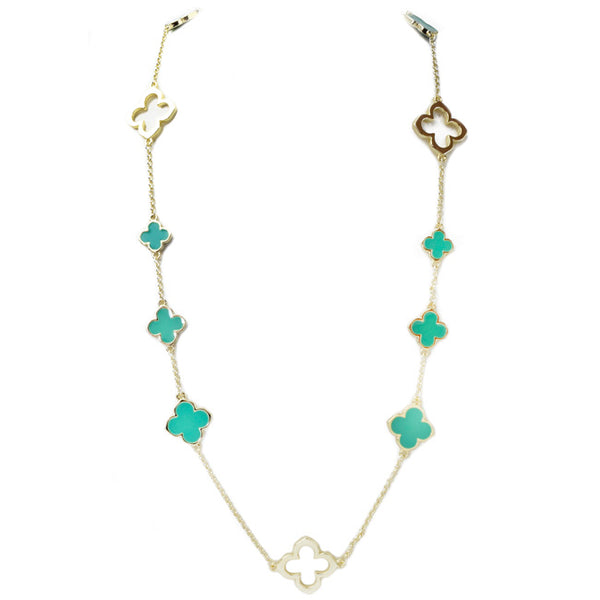 Gold & Turquoise Enamel Clover Necklace