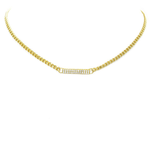 Gold Chain Necklace with Cubic Zirconia Bar Pendant