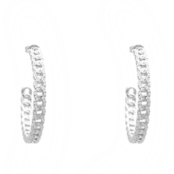 Silver Cubic Zirconia Chain Hoop Earring