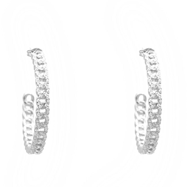 Silver Cubic Zirconia Chain Hoop Earring