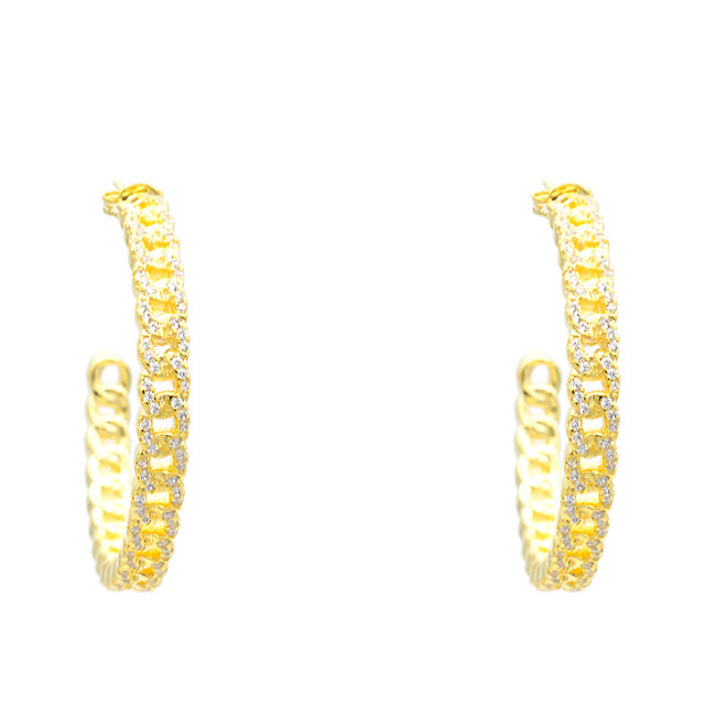 Gold Cubic Zirconia Chain Hoop Earring