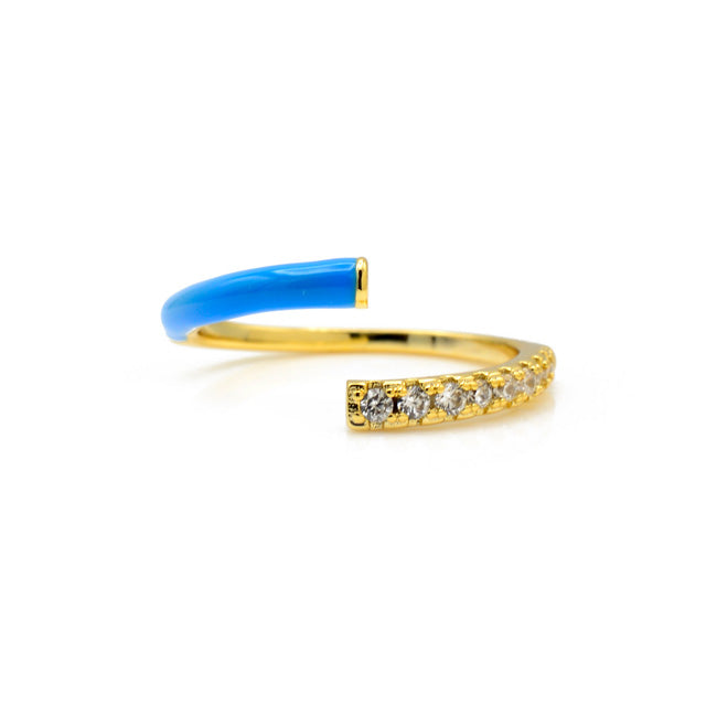 Gold Cubic Zirconia & Enamel Adjustable Ring