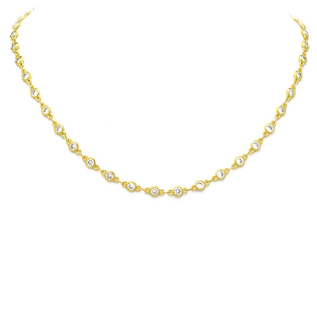 Gold Cubic Zirconia Tennis Necklace