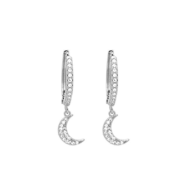 silver cz moon dangle earring