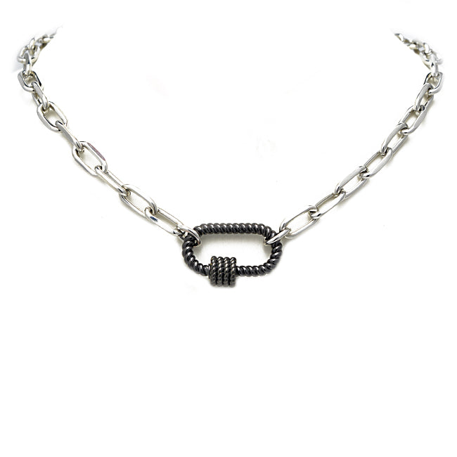 Silver Linked Chain Necklace with Hematite Station