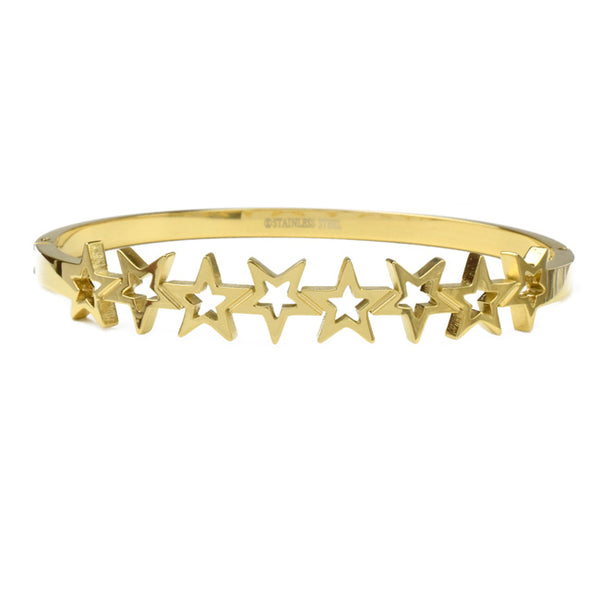 Gold Stainless Steel Star Bangle Bracelet