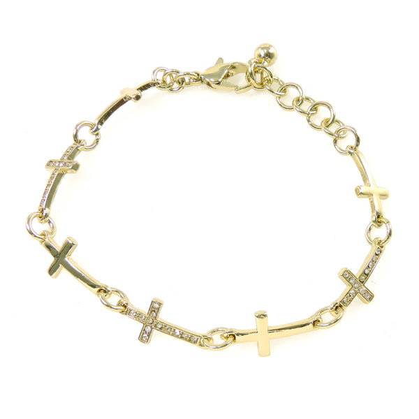 Gold Cross Link Crystal Bracelet