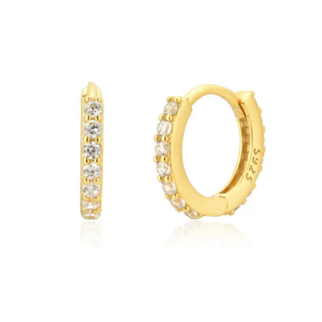Sterling Silver Gold Plated Cubic Zirconia Huggie Earring