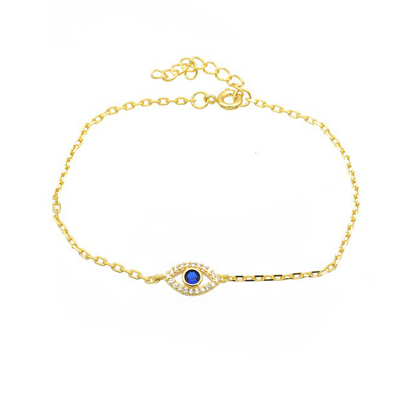 Gold Cubic Zirconia Evil Eye Chain Bracelet