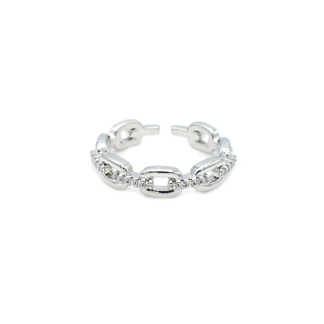 Silver Cubic Zirconia Adjustable Chain Ring