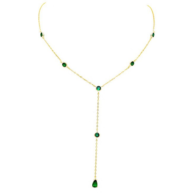Sterling Silver Gold Plated CZ Y Shaped Necklace