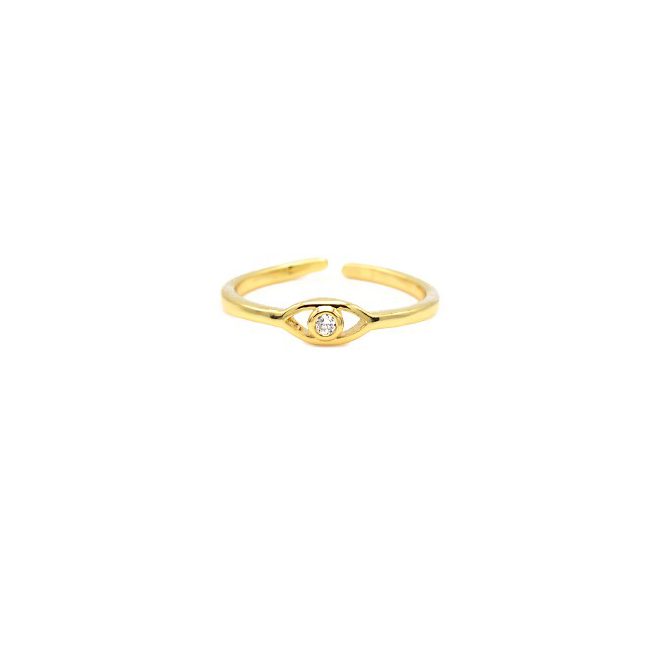 Gold Cubic Zirconia Evil Eye Adjustable Ring