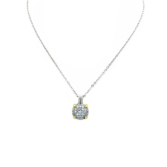 Two Tone Cubic Zirconia Pave Pendant Necklace