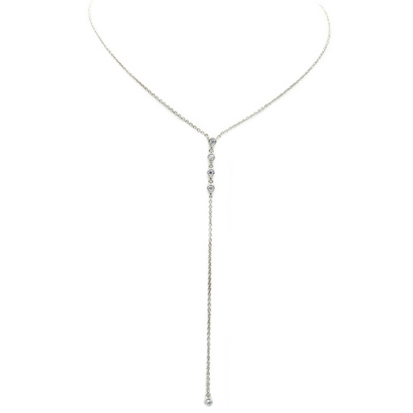Silver Cubic Zirconia Lariat Adjustable Necklace