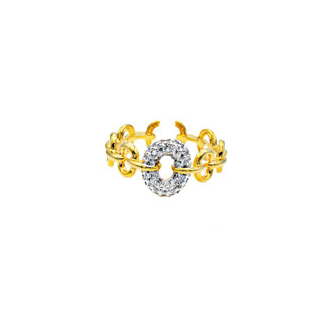 Gold Cubic Zirconia Open Circle Chain Adjustable Ring