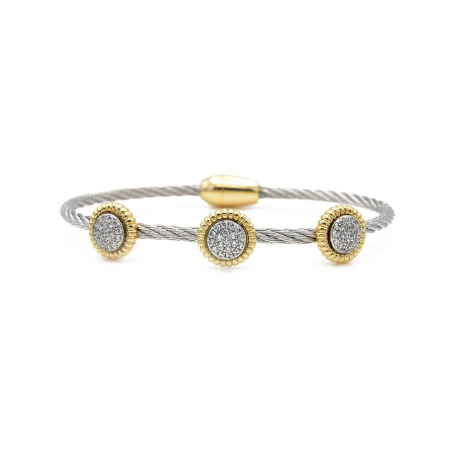 Two Tone Twisted Cable CZ Magnetic Bracelet