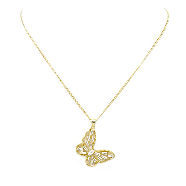 Gold Filled CZ Studded Butterfly Pendant Necklace