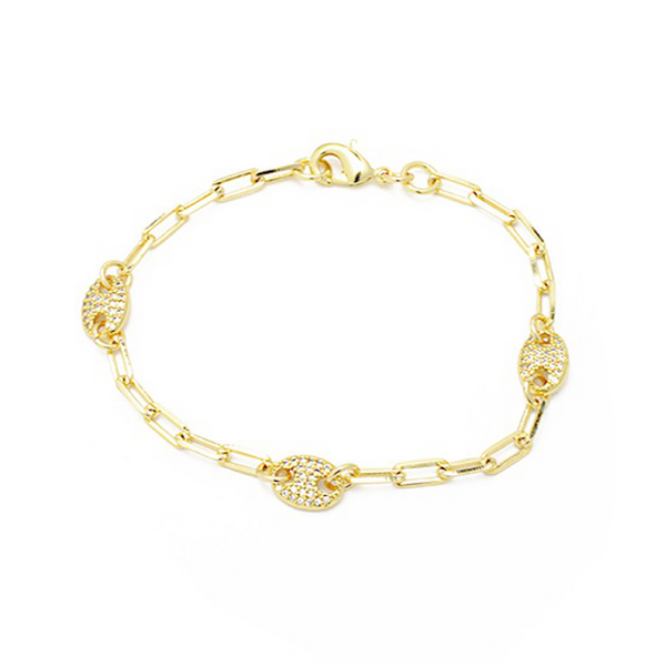 Gold Filled Chain Bracelet with Cubic Zirconia Pave Stations