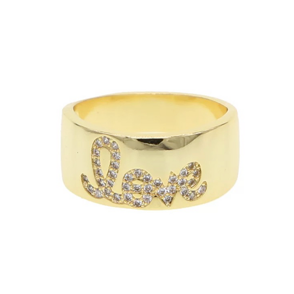 gold cz love band ring