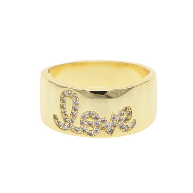 gold cz love band ring