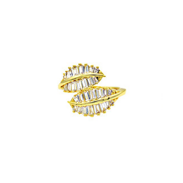Gold Cubic Zirconia Leaf Adjustable Ring