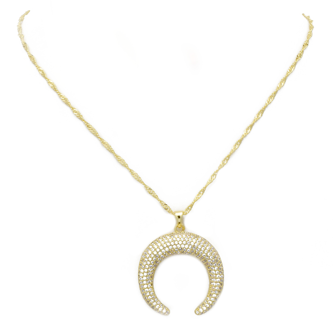 gold cz horn necklace