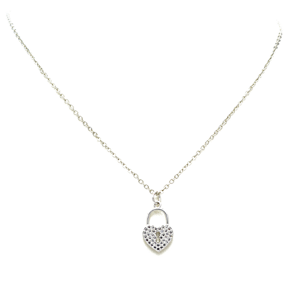 Silver CZ Pave Heart Lockett Pendant Necklace