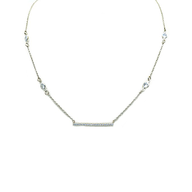 Silver Cubic Zirconia Bar Pendant Necklace