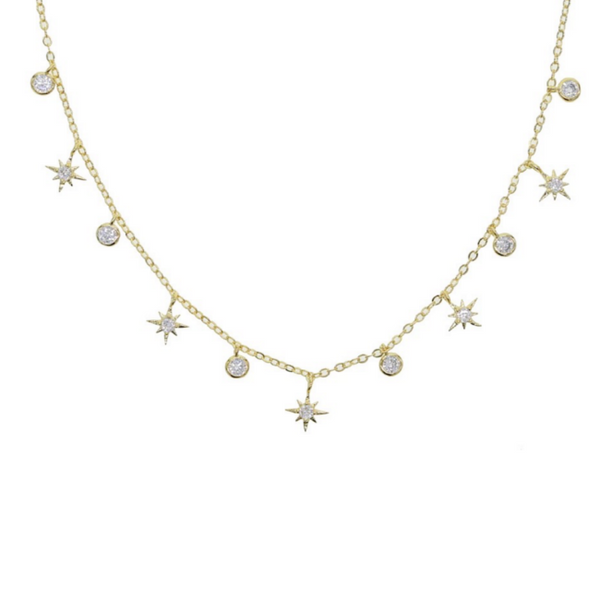 Gold Cubic Zirconia Starburst Charm Necklace