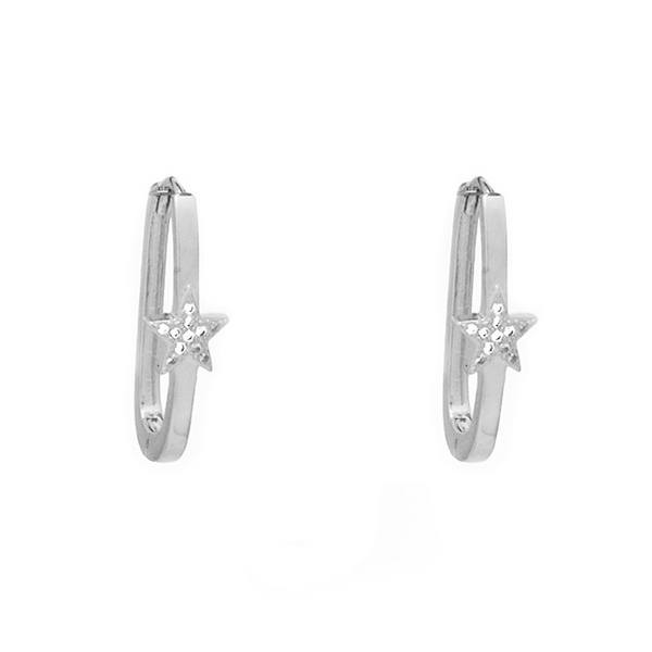 Silver Cubic Zirconia Star Hoop Earrings