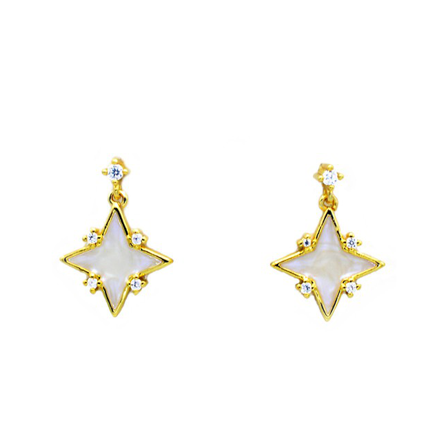 Gold Cubic Zirconia Starburst Dangle Earrings