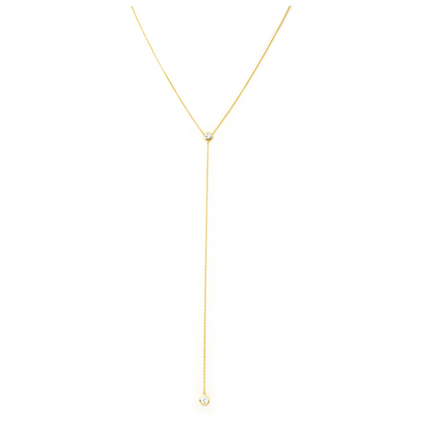 Sterling Silver Gold Plated CZ Lariat Necklace