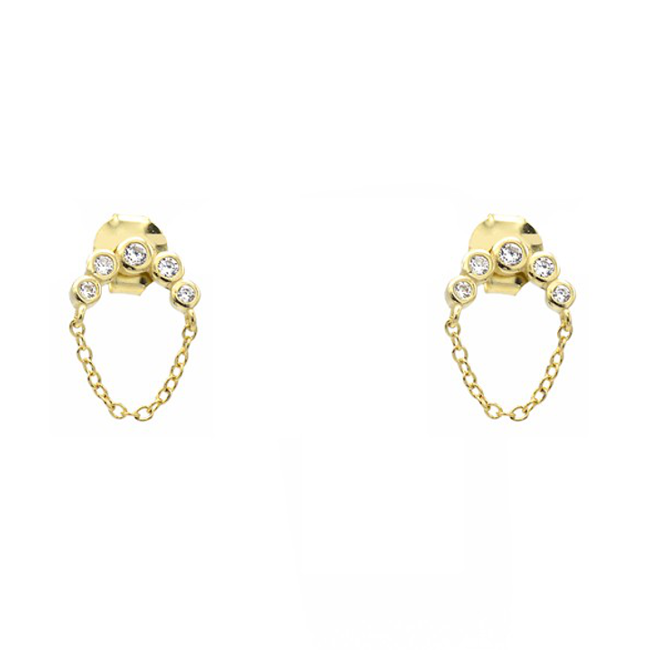 Sterling Silver Gold Plated CZ Chain Stud Earrings