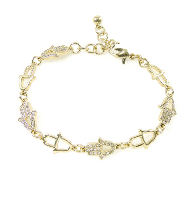 Gold Hamsa Hand Crystal Linked Bracelet