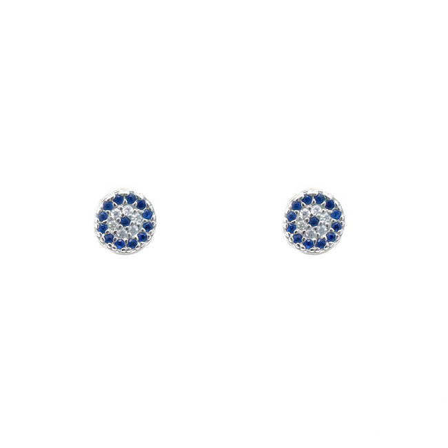 Sterling Silver CZ Pave Evil Eye Stud Earring