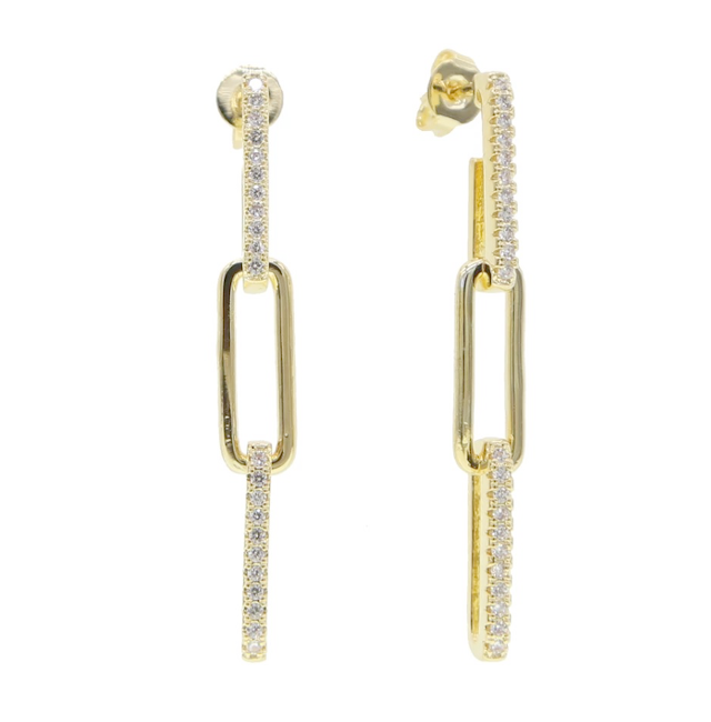 Gold CZ Chain Link Dangle Earrings