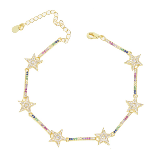 Gold Cubic Zirconia Star Chain Bracelet