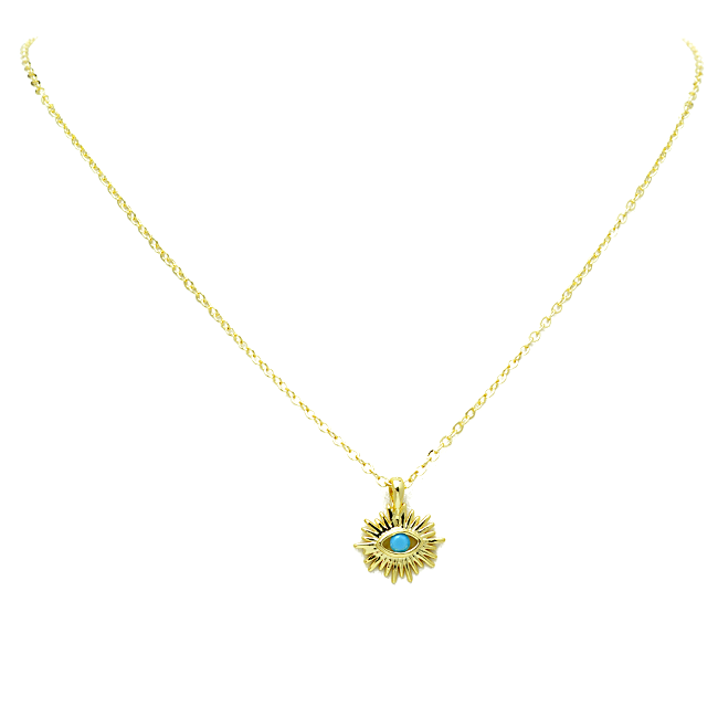 Gold Turquoise Evil Eye Pendant Necklace
