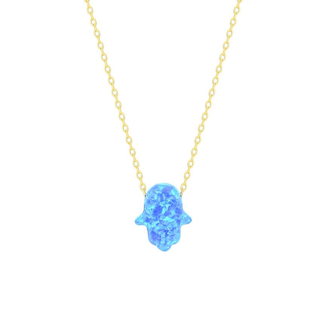 gold opal hamsa necklace