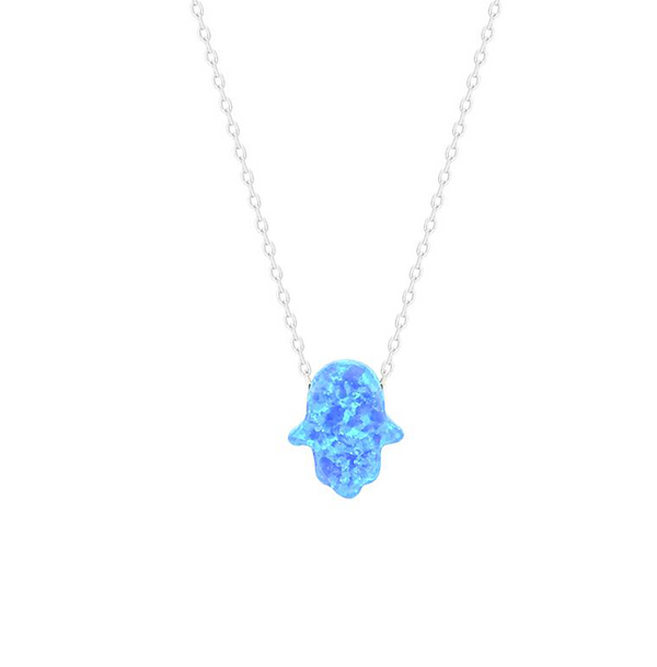 Sterling Silver Opal Hamsa Pendant Necklace