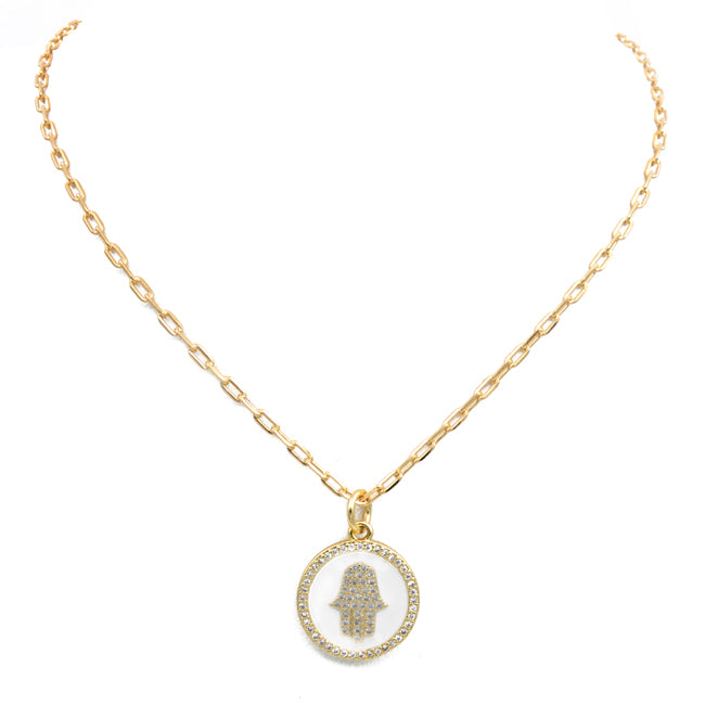 Gold Filled Cubic Zirconia Hamsa Pendant Necklace