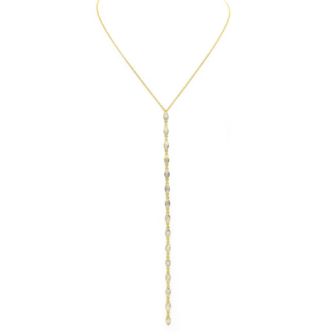 Sterling Silver Gold Plated Clear CZ Lariat Necklace