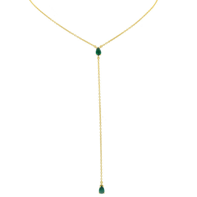 Sterling Silver Gold Plated CZ Lariat Necklace no