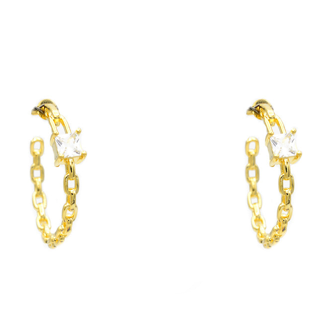 Gold Cubic Zirconia Chain Hoop Earring