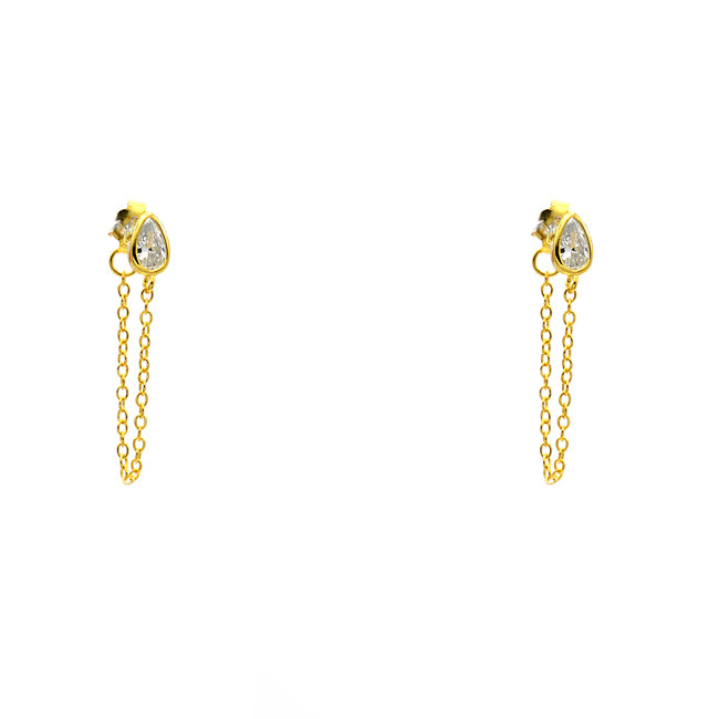 Sterling Silver Gold Plated CZ Teardrop Dangle Earrings